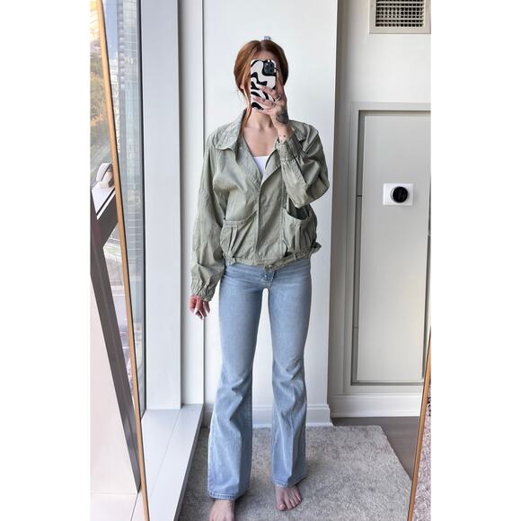 Free People Green Parachute Utility Jacket Size S Lightweight Slouchy Indie - Picture 15 of 16